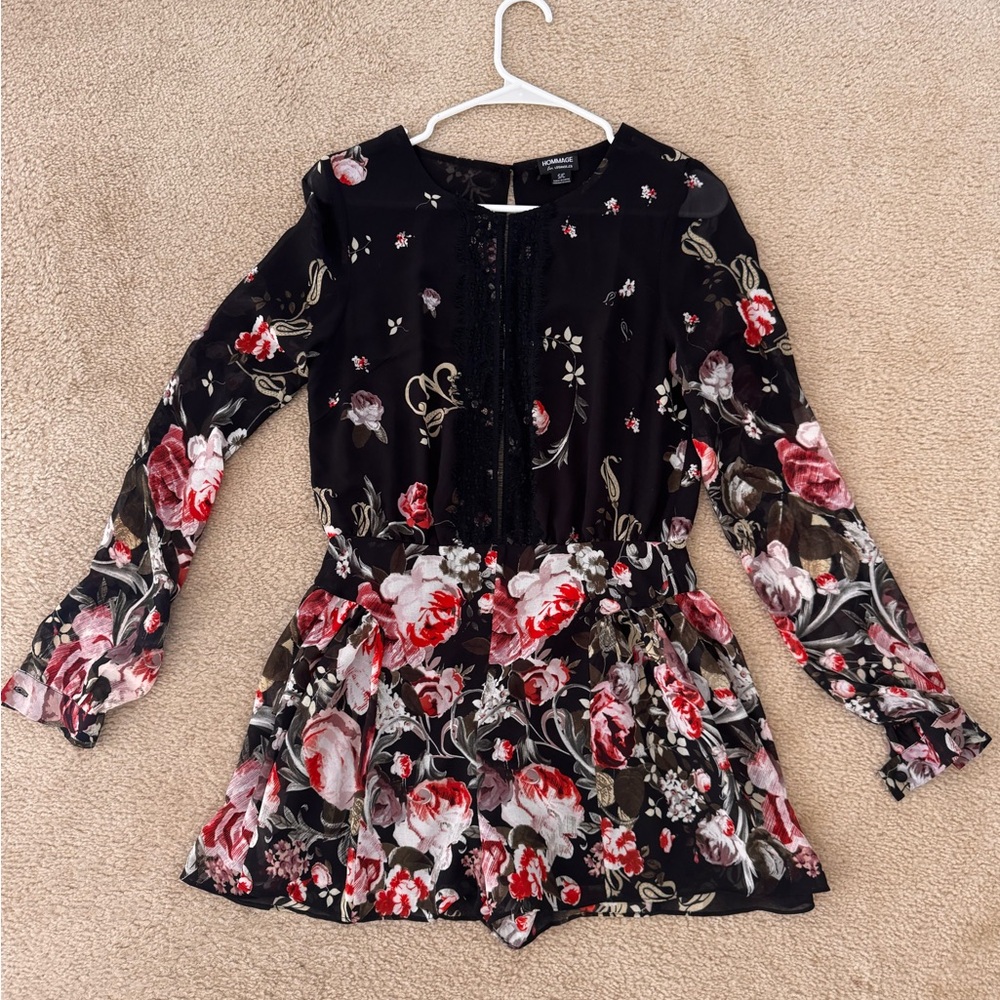 Floral Black and Red women’s romper size small